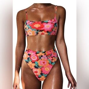 Women High Wasited Bikini Shoulder Strap 2 Piece High Cut String‎ Swimsuits